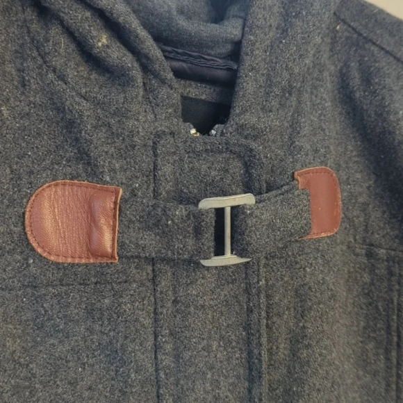 Nixon Grey Wool Long Jacket Winter Woman's Small Brown Leather  Clasp - Picture 4 of 8